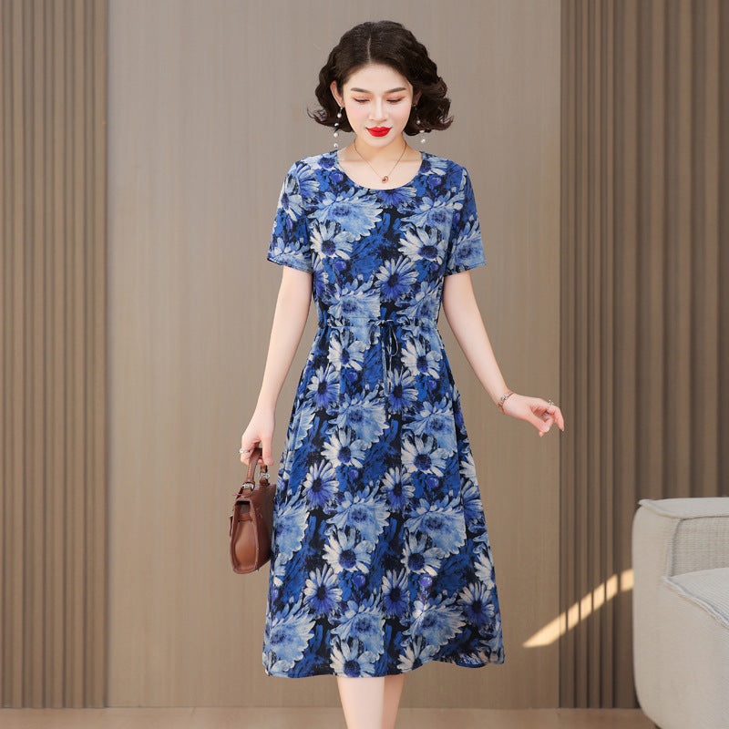 Fashion Cotton Silk Elegant Floral Small Slim Dress