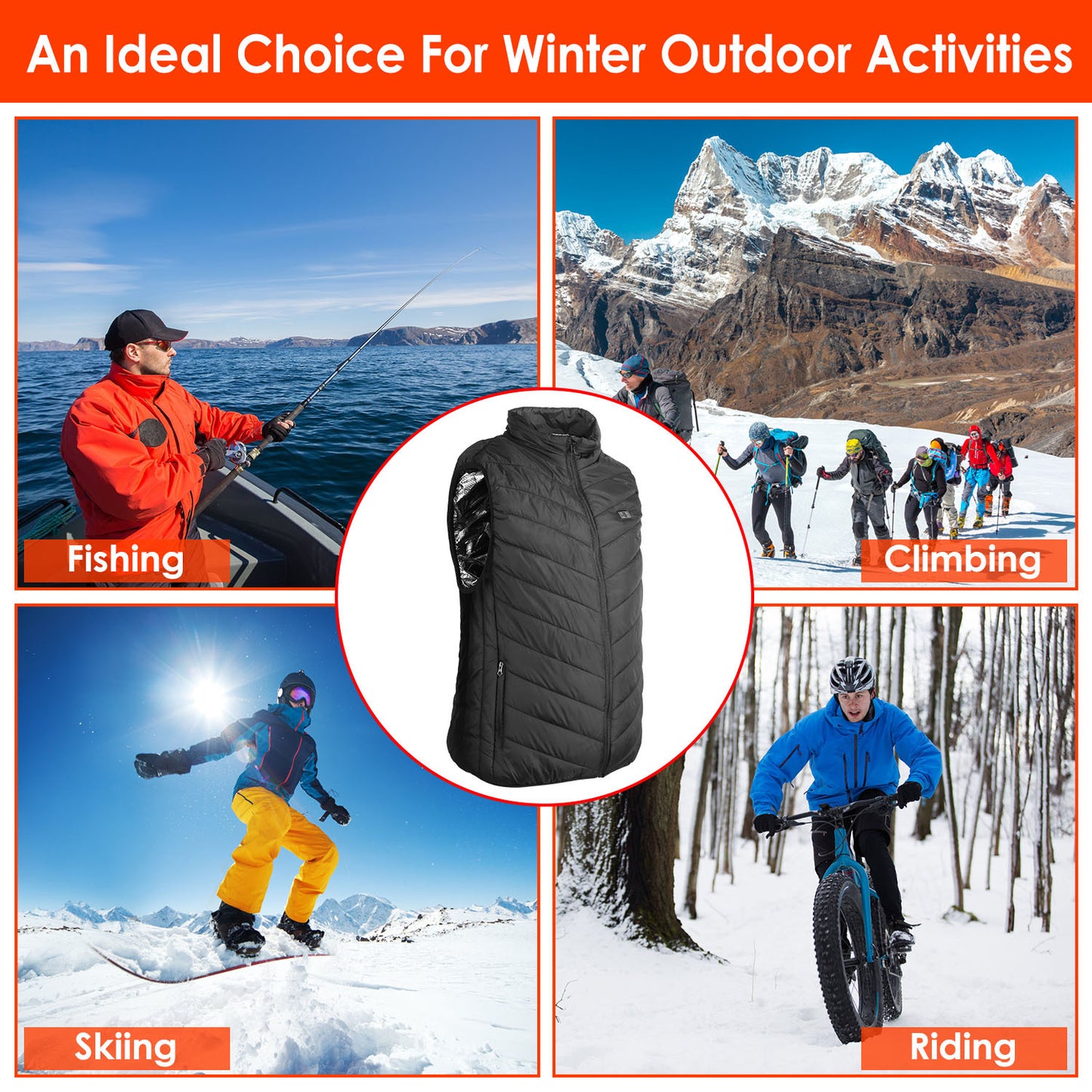 1Pc Heated Vest Electric USB Jacket Men Women Heating Coat Thermal Body Warmer Wear With 3 Temperature Levels