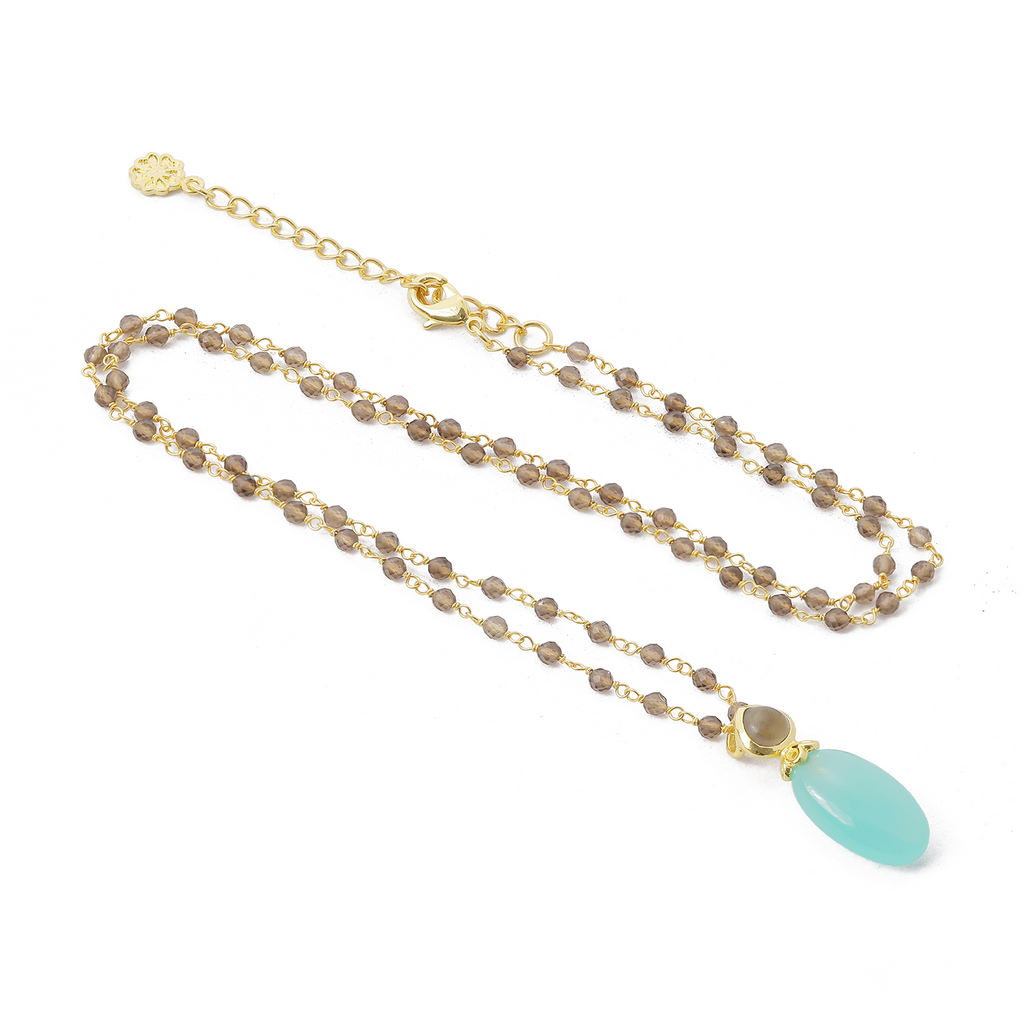 Collier Perséphone à double chaîne de perles en onyx Pariba et quartz fumé