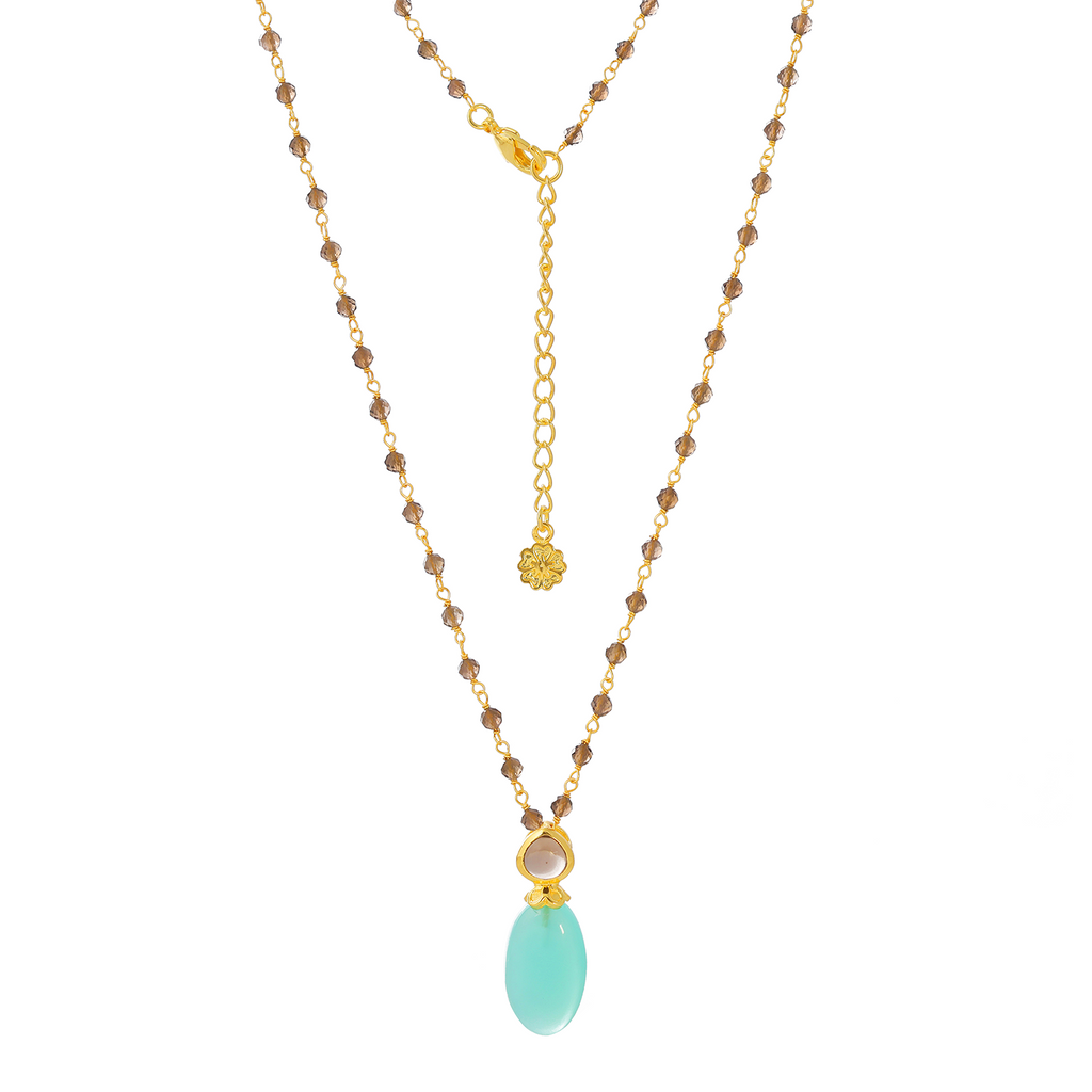 Collier Perséphone à double chaîne de perles en onyx Pariba et quartz fumé