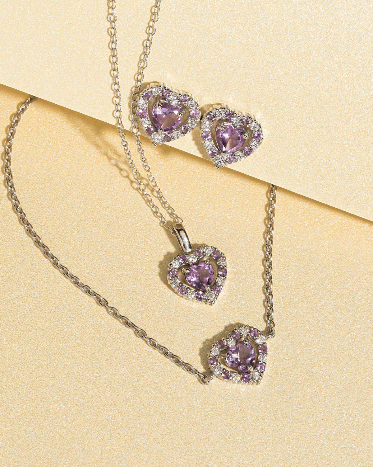 Collier pendentif cœur violet en améthyste lavande et argent sterling