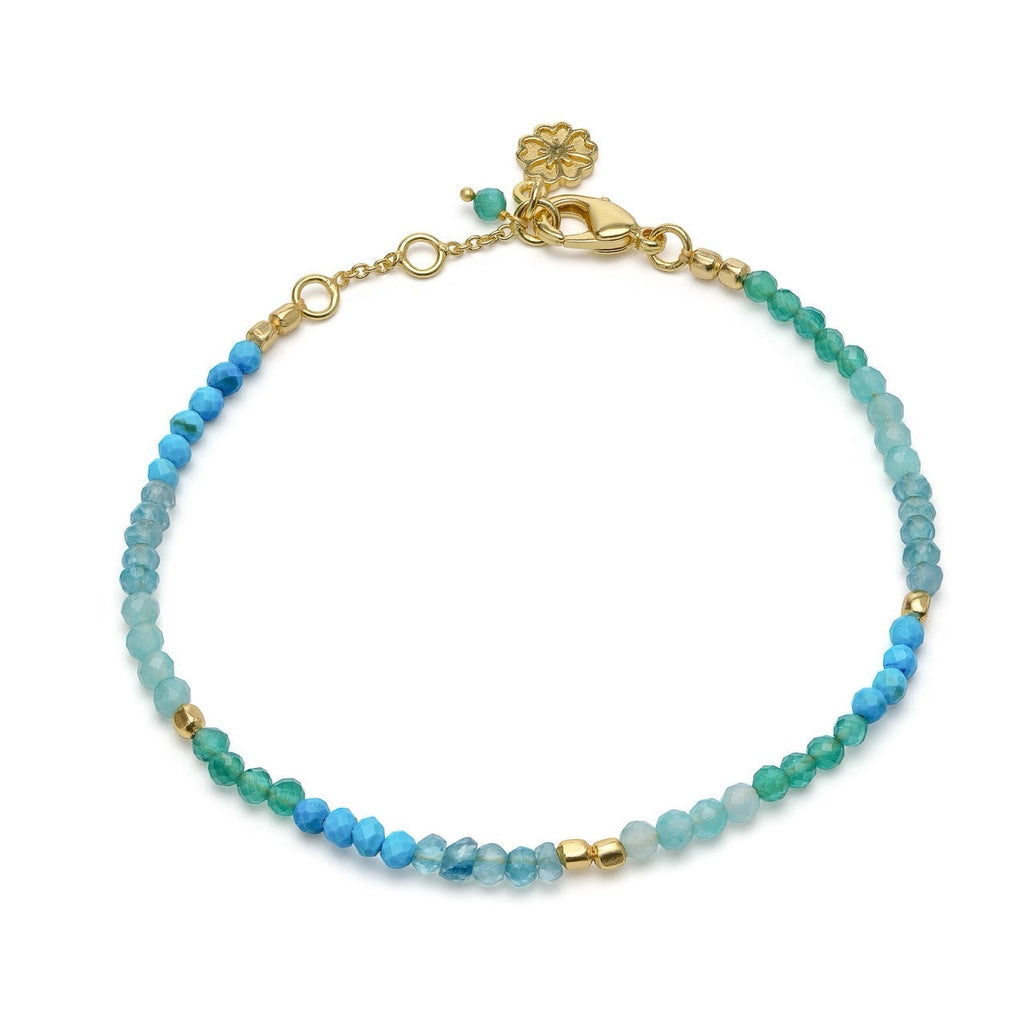 Bracelet Milos en perles de pierres précieuses mélangées : amazonite, turquoise cuivrée et jade vert