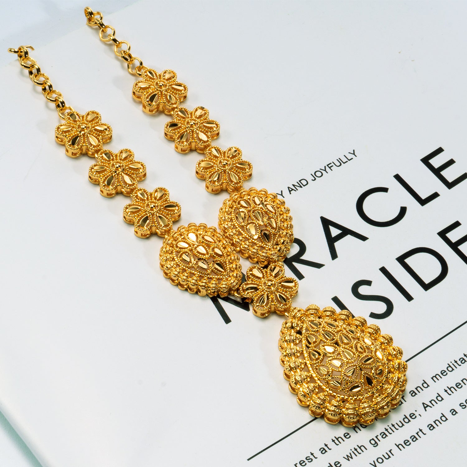 24K Gold Plated Bridal Necklace Two-piece Earrings Set India Dubai