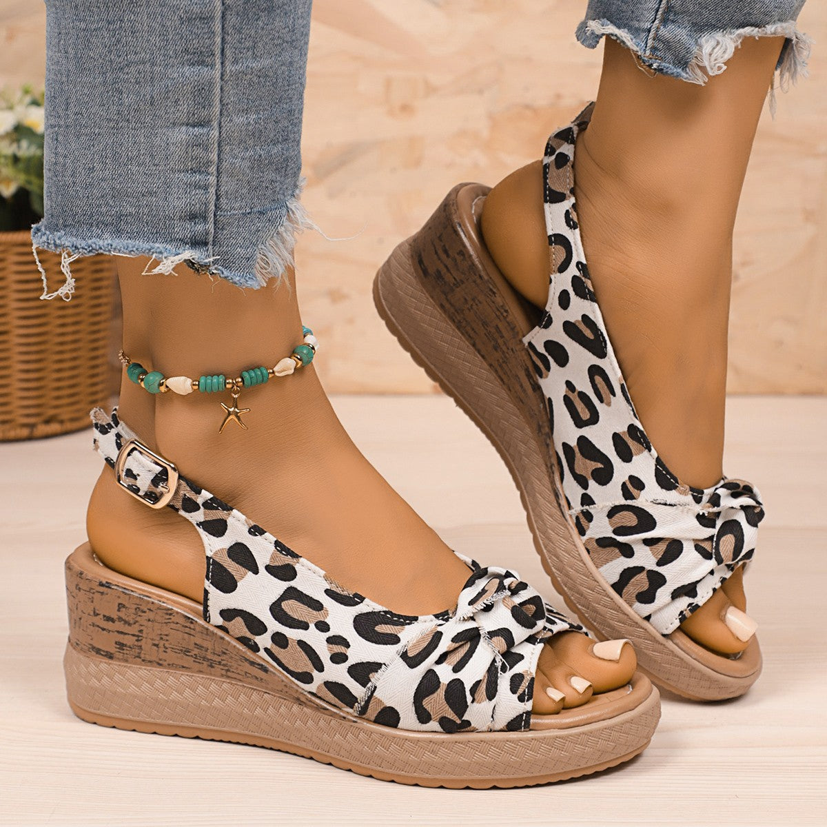 Women's Plus Size Hemp Rope Bow Wedge Casual Sandals