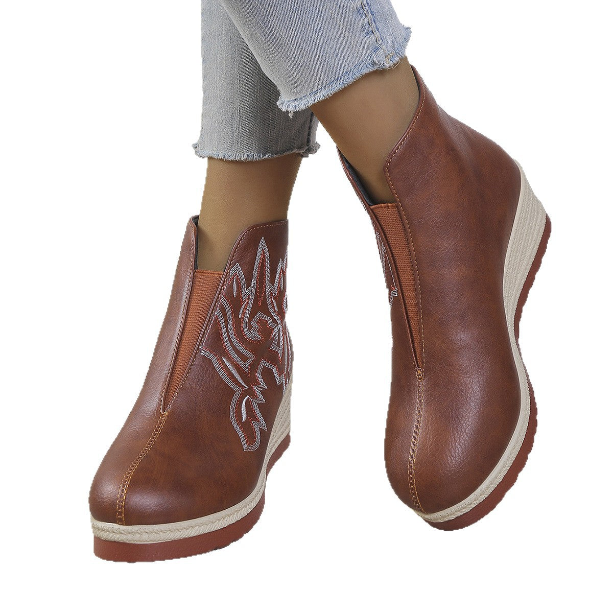 Embroidered Thick Version Retro Ankle Boots Women