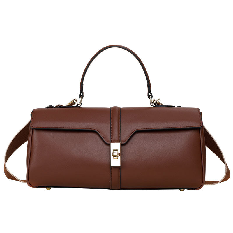 Women's Solid Color Fashion Large Capacity Cowhide Messenger Bag