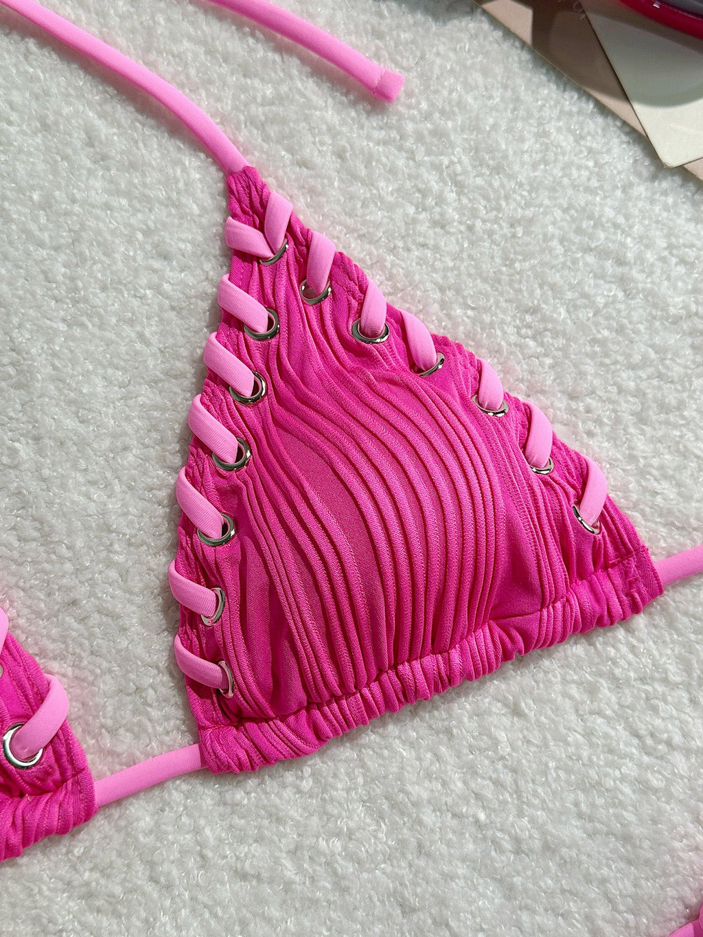 2025 Halter Wrinkled Weave Bikini Women Swimwear Female Swimsuit Two Pieces Bikini Set Brazilian Bathing Suit Swim Beach Wear