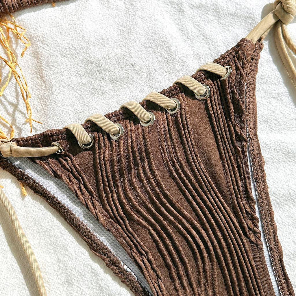 2025 Halter Wrinkled Weave Bikini Women Swimwear Female Swimsuit Two Pieces Bikini Set Brazilian Bathing Suit Swim Beach Wear