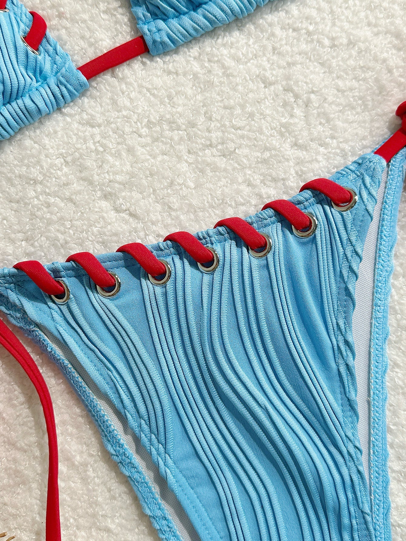 2025 Halter Wrinkled Weave Bikini Women Swimwear Female Swimsuit Two Pieces Bikini Set Brazilian Bathing Suit Swim Beach Wear