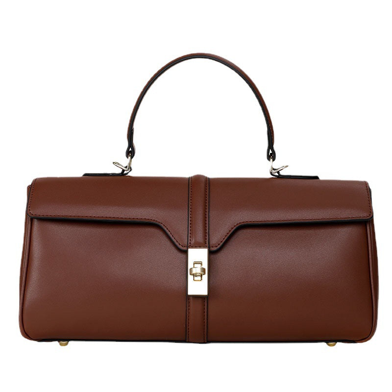 Women's Solid Color Fashion Large Capacity Cowhide Messenger Bag
