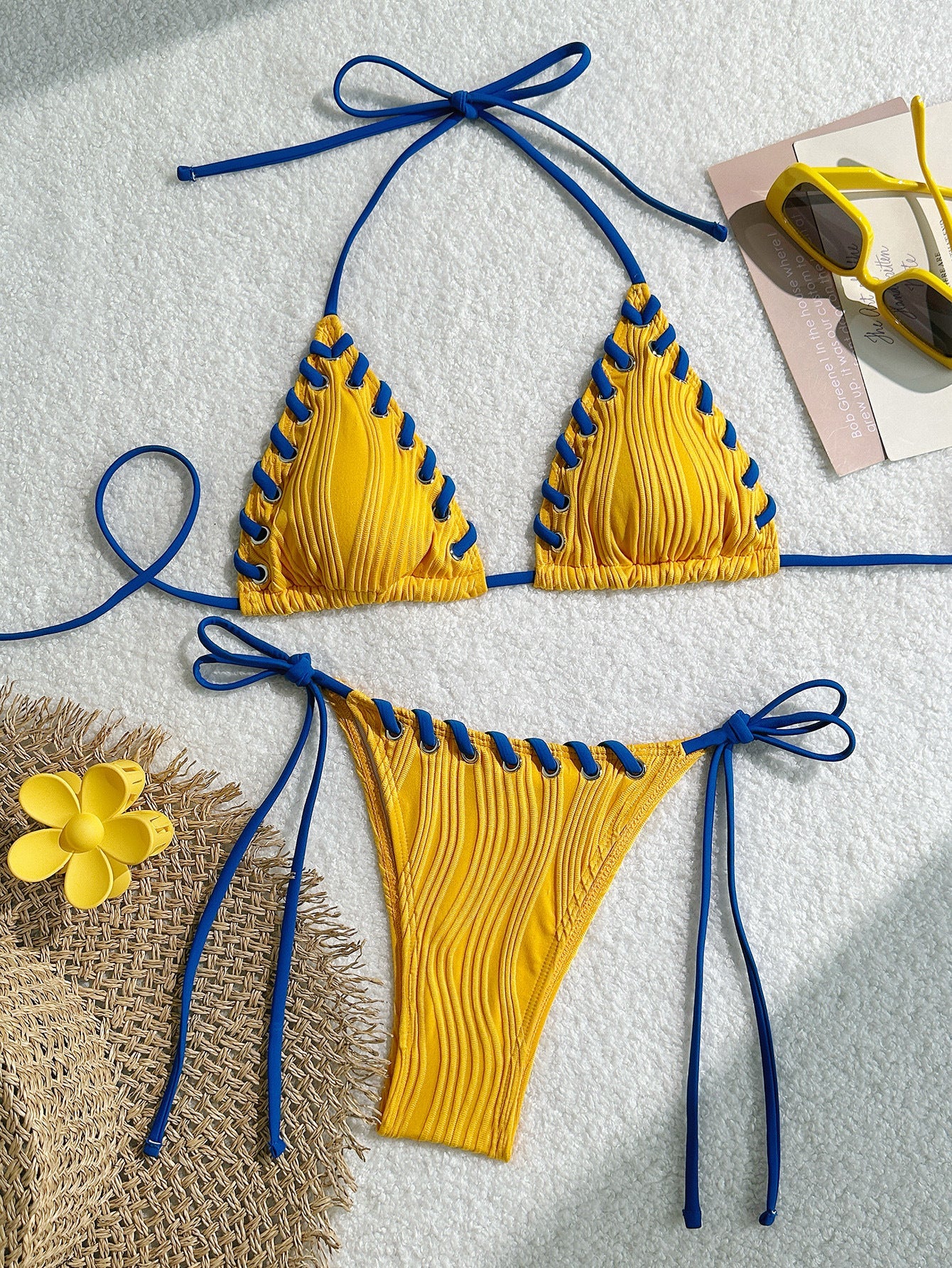 2025 Halter Wrinkled Weave Bikini Women Swimwear Female Swimsuit Two Pieces Bikini Set Brazilian Bathing Suit Swim Beach Wear