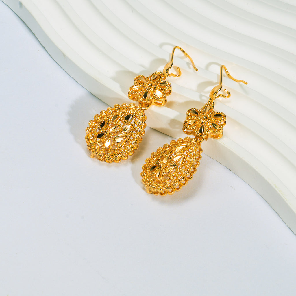 24K Gold Plated Bridal Necklace Two-piece Earrings Set India Dubai