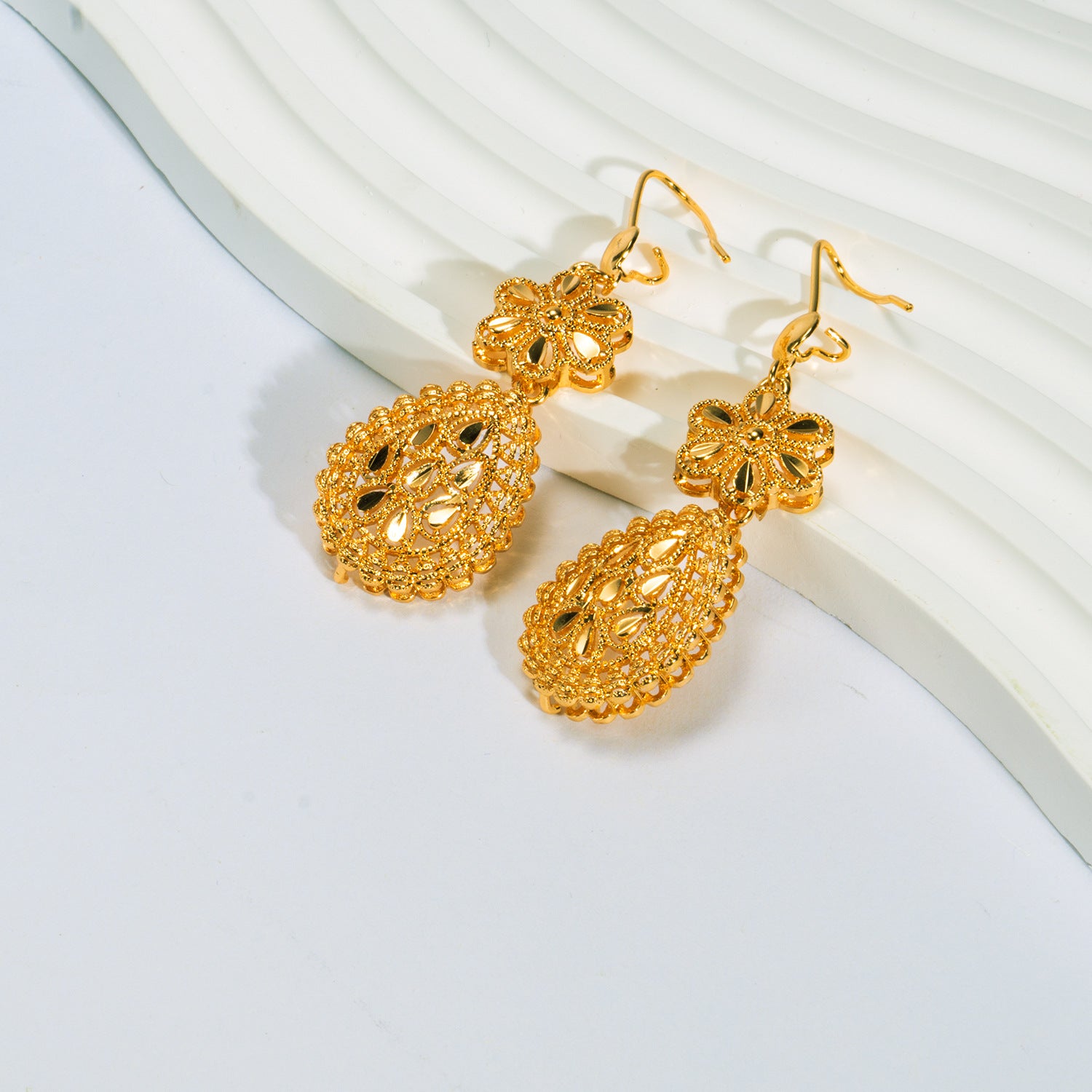 24K Gold Plated Bridal Necklace Two-piece Earrings Set India Dubai