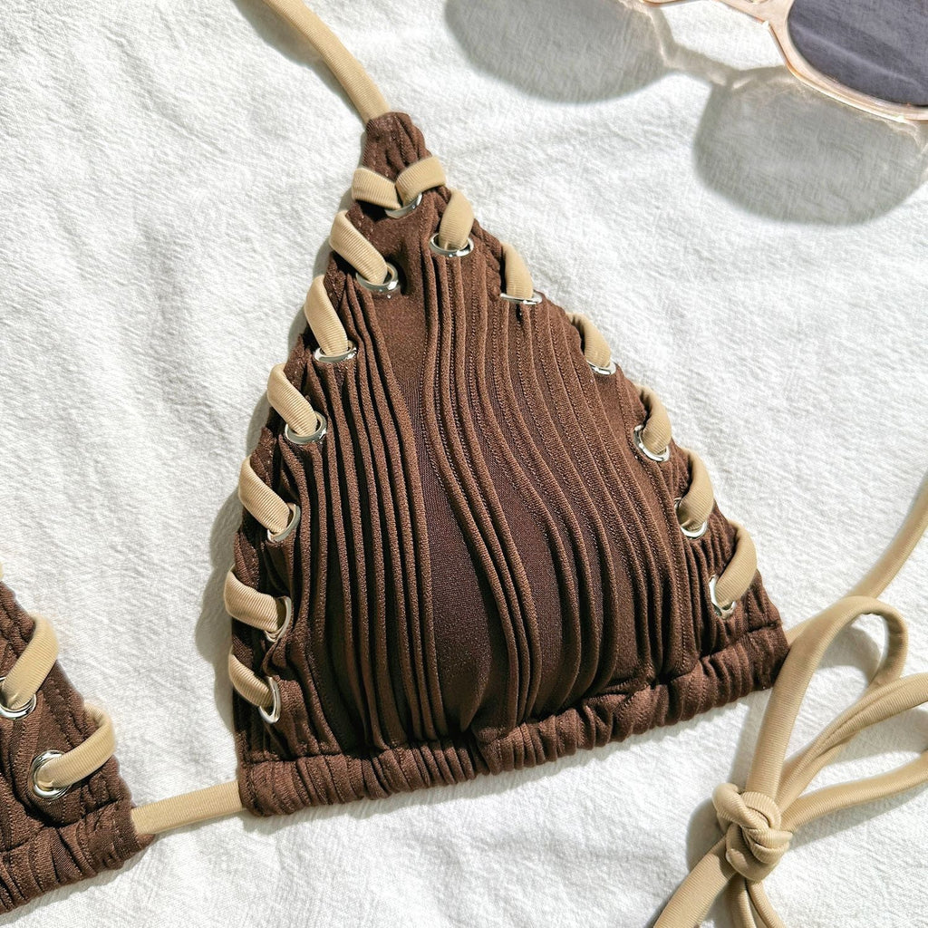 2025 Halter Wrinkled Weave Bikini Women Swimwear Female Swimsuit Two Pieces Bikini Set Brazilian Bathing Suit Swim Beach Wear