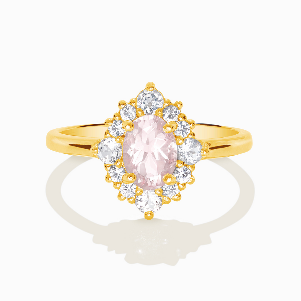 Bague halo en morganite rose et vermeil en or 18 carats 