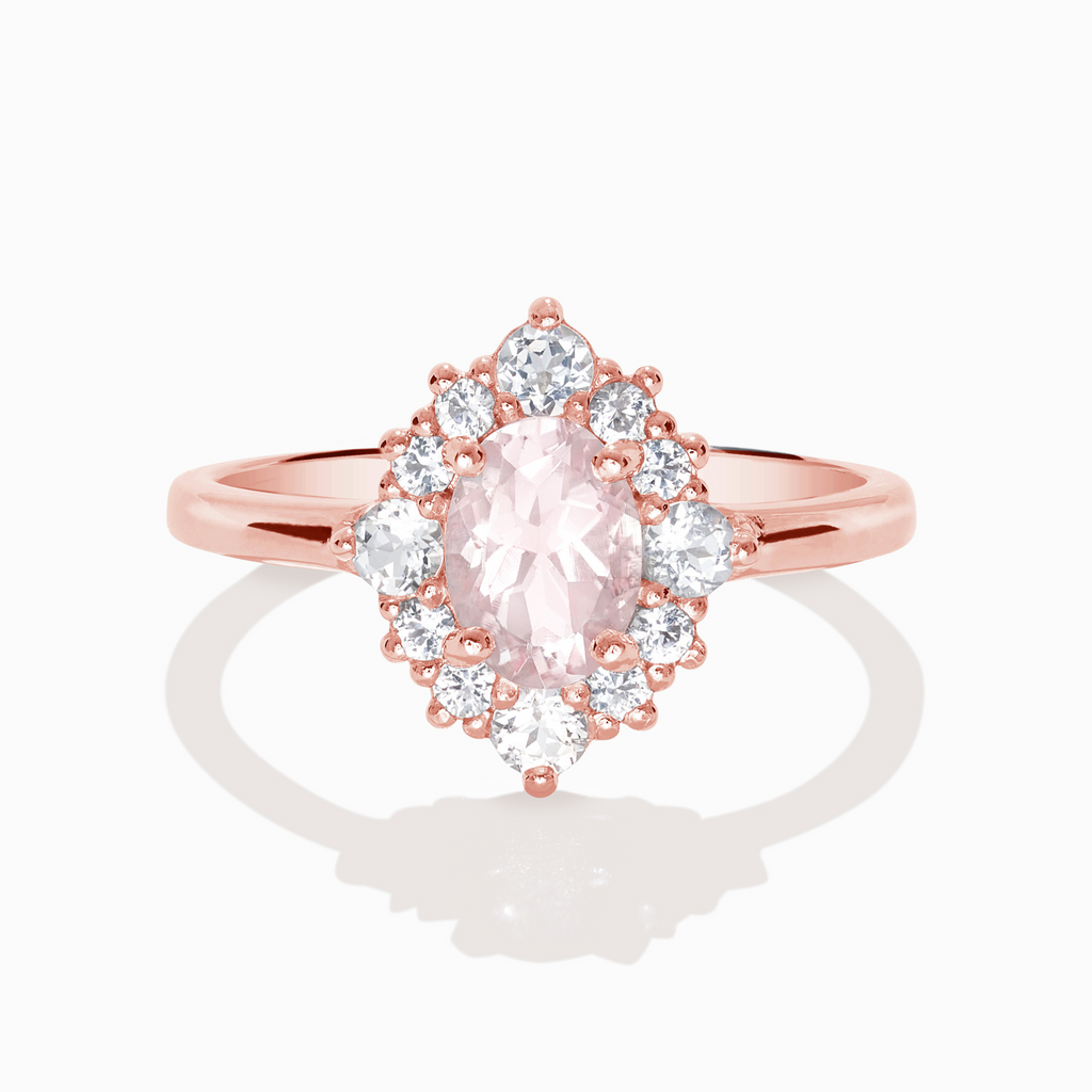 Bague halo en morganite rose et vermeil rose 18 carats 