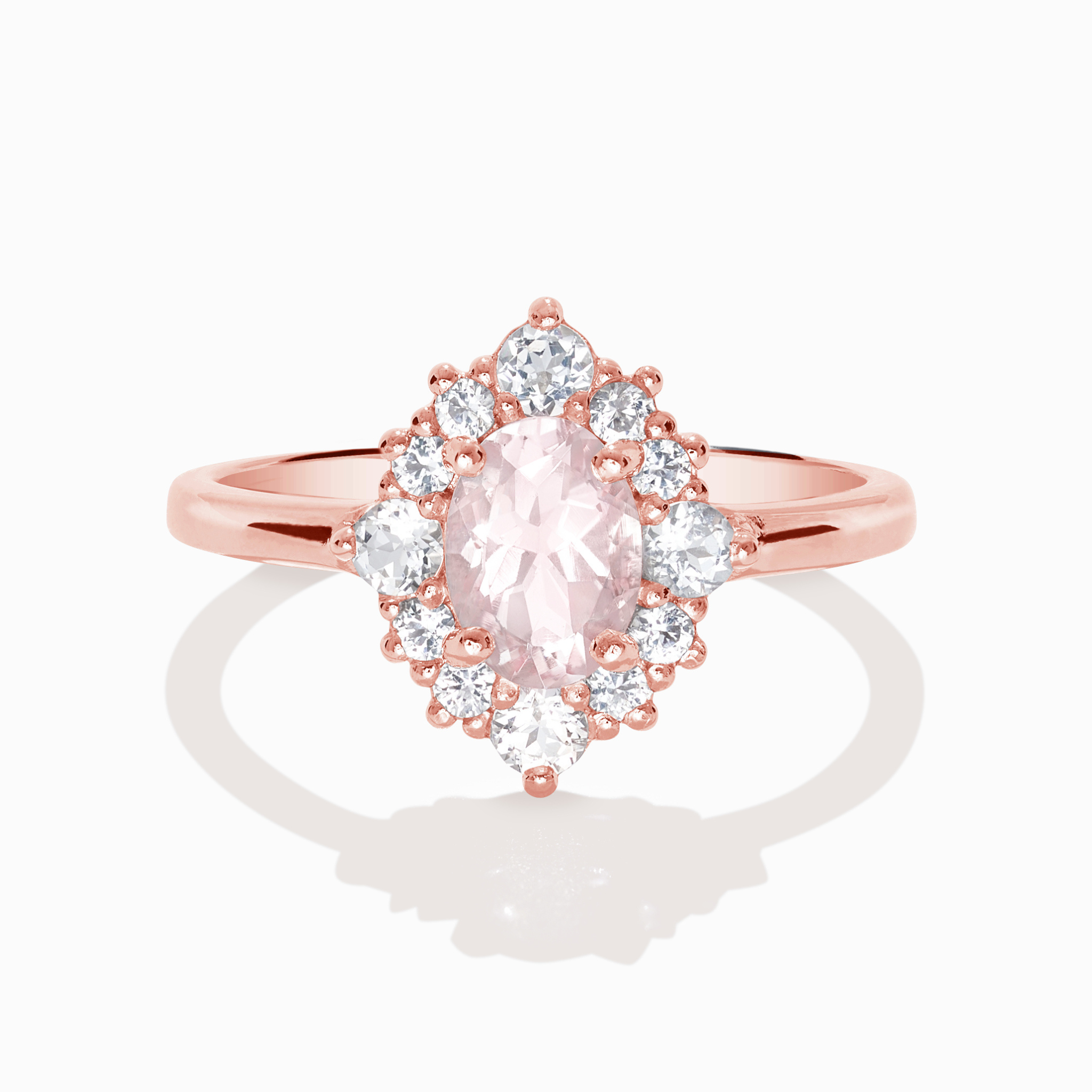 Bague halo en morganite rose et vermeil rose 18 carats 