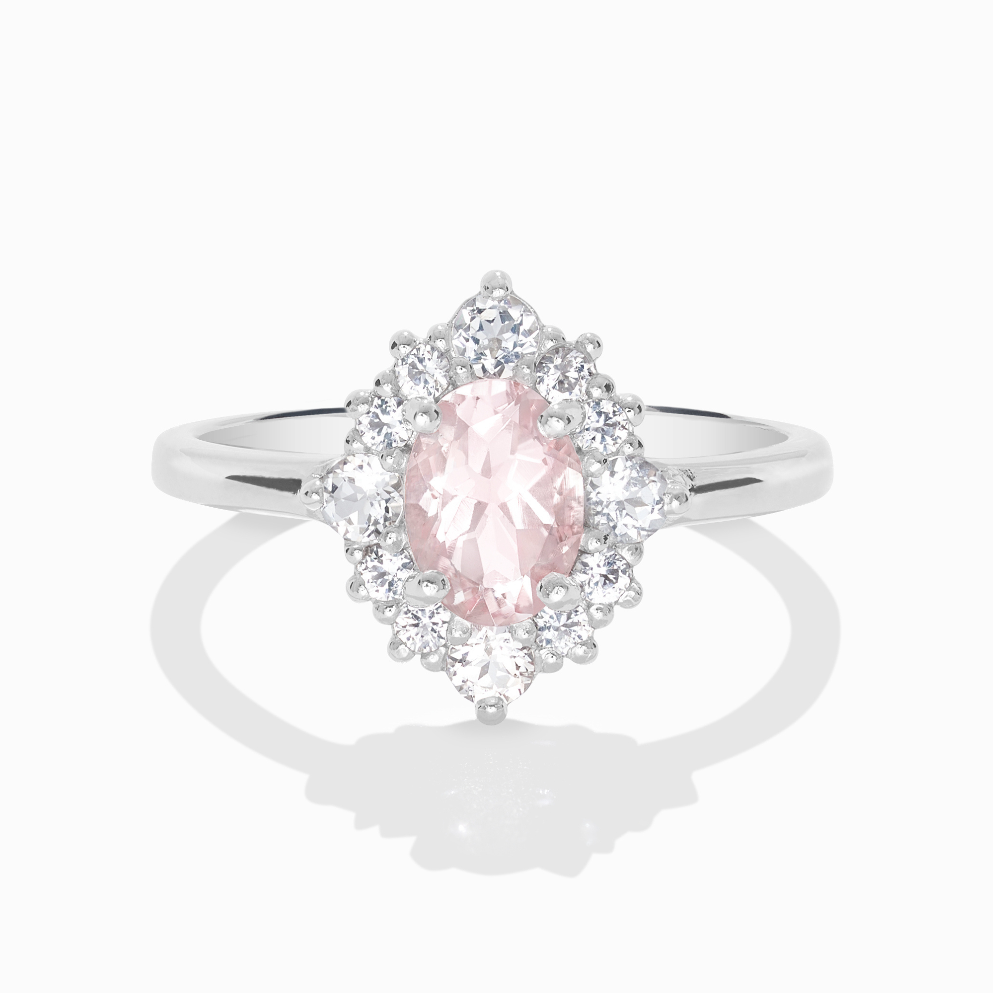 Bague halo en morganite rose et argent sterling 