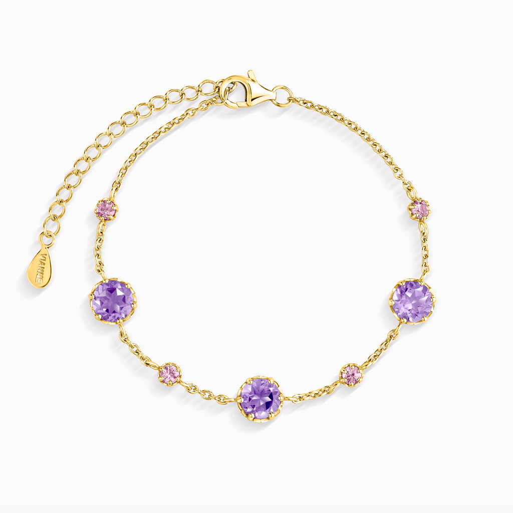 Bracelet en vermeil or 18 carats avec saphir rose et améthyste