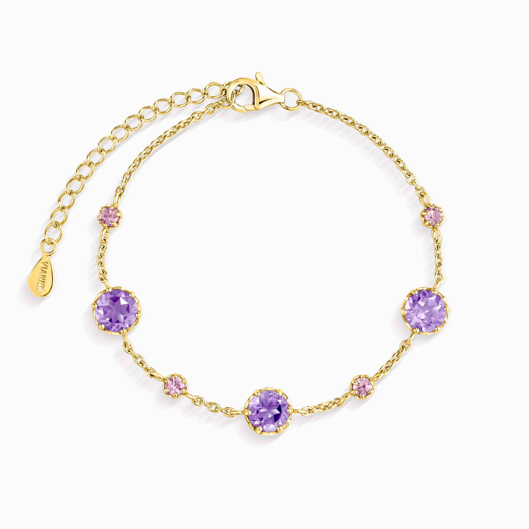 Bracelet en vermeil or 18 carats avec saphir rose et améthyste
