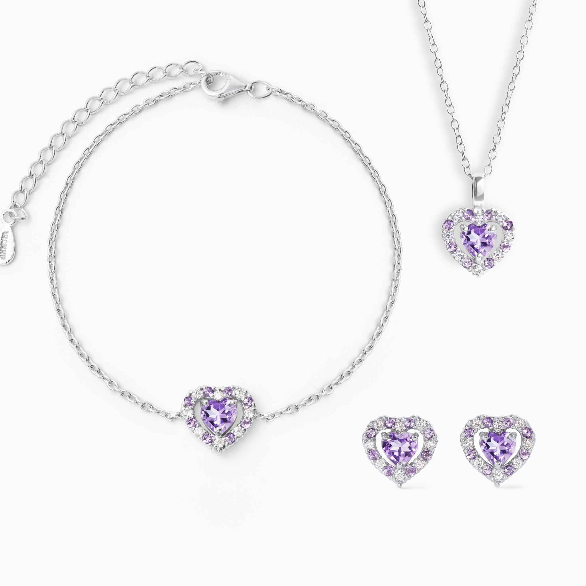 Améthyste lavande Purple Heart sertie dans de l'argent sterling