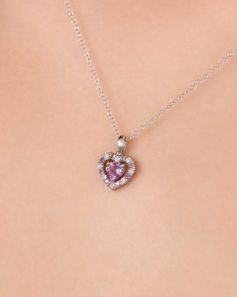 Collier pendentif cœur violet en améthyste lavande et argent sterling