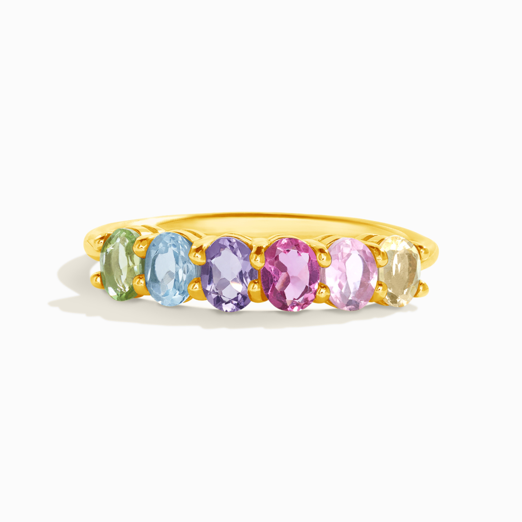 Bague demi-alliance en vermeil ornée de pierres précieuses multicolores arc-en-ciel