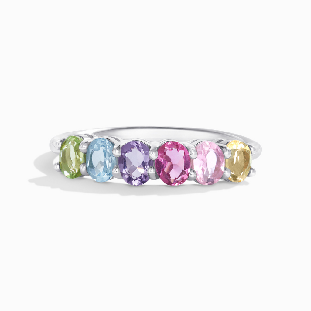 Bague demi-alliance en argent sterling ornée de pierres précieuses multicolores arc-en-ciel