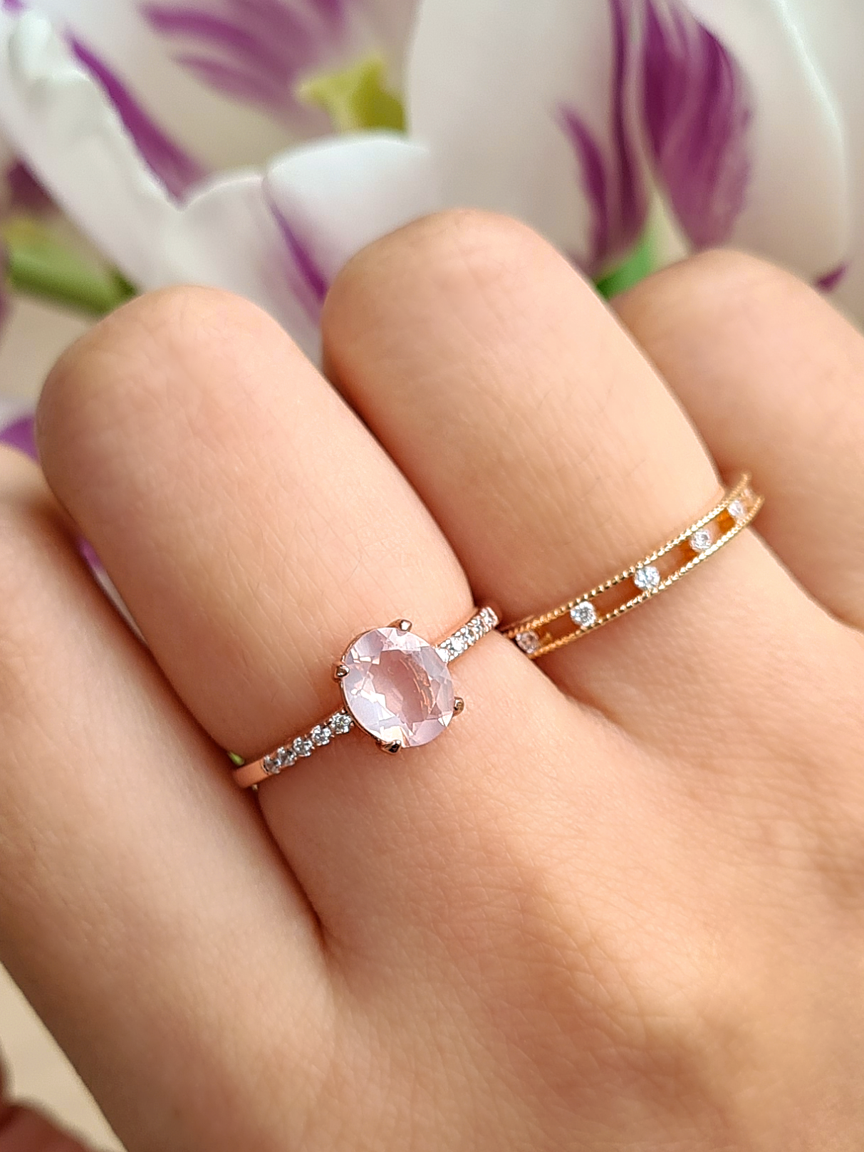Rose Quartz Ring in Rose Gold Vermeil