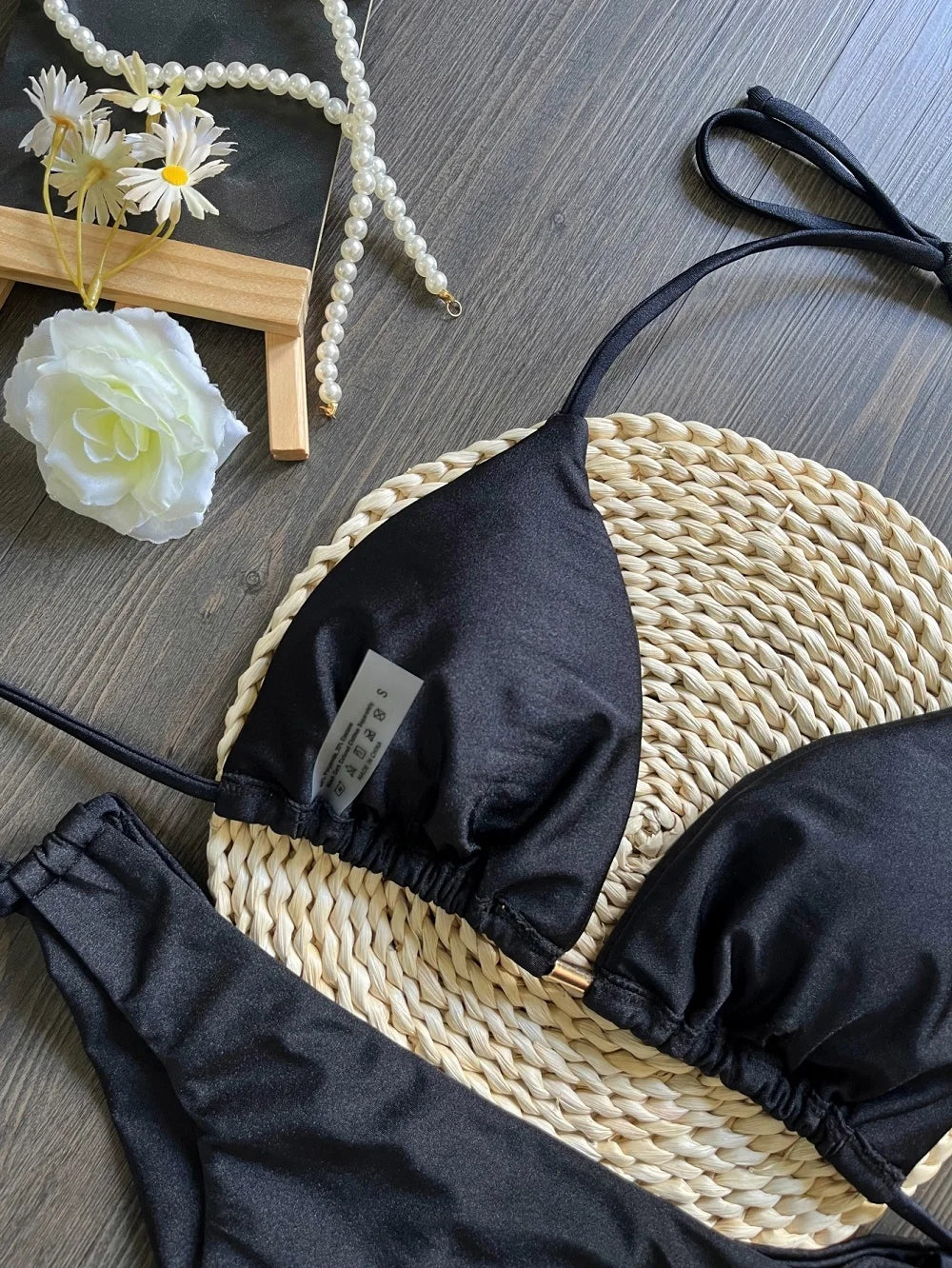 2025 New Sexy Triangle Bathing Suit for Women Brazilian Bikinis Halter Swimwear Push Up Swimsuit Metal Chain Beach Bikini Set