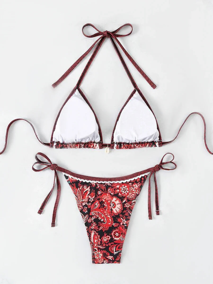 2025 Halter String Triangle Two Piece Bikini Women Swimwear Female Swimsuit Bathers Bathing Swimming Suit Beachwear Summer