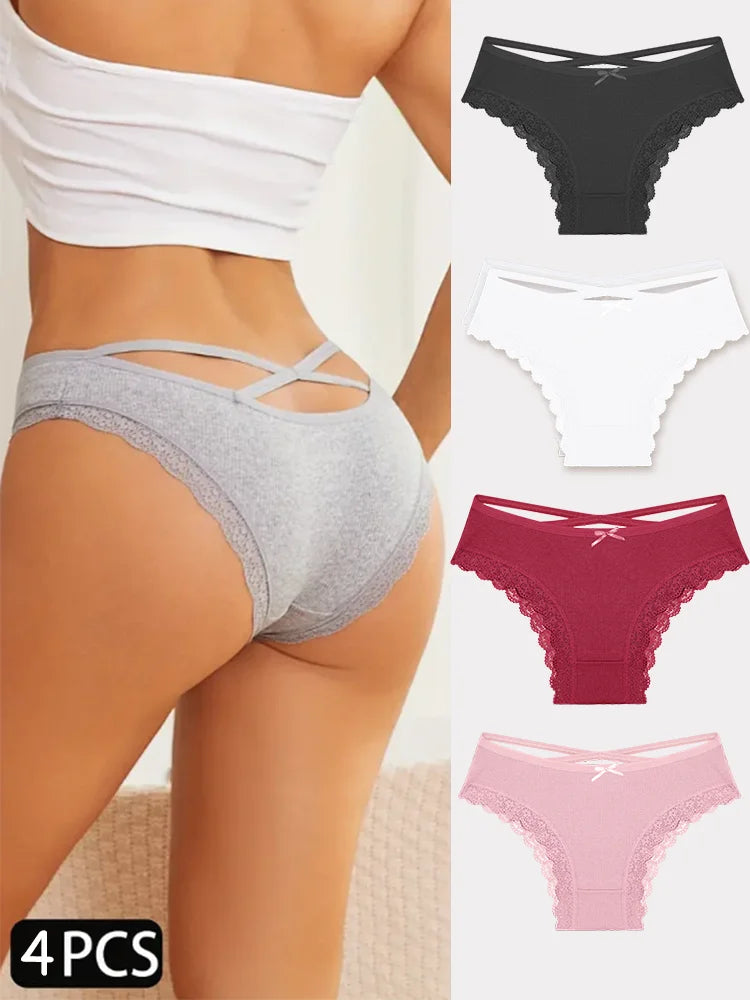 4PCS Women's Cotton Briefs Sexy Female Underpants Elasticity Comfortable Underwear Panties Lingerie S-XL  Solid Color Intimate