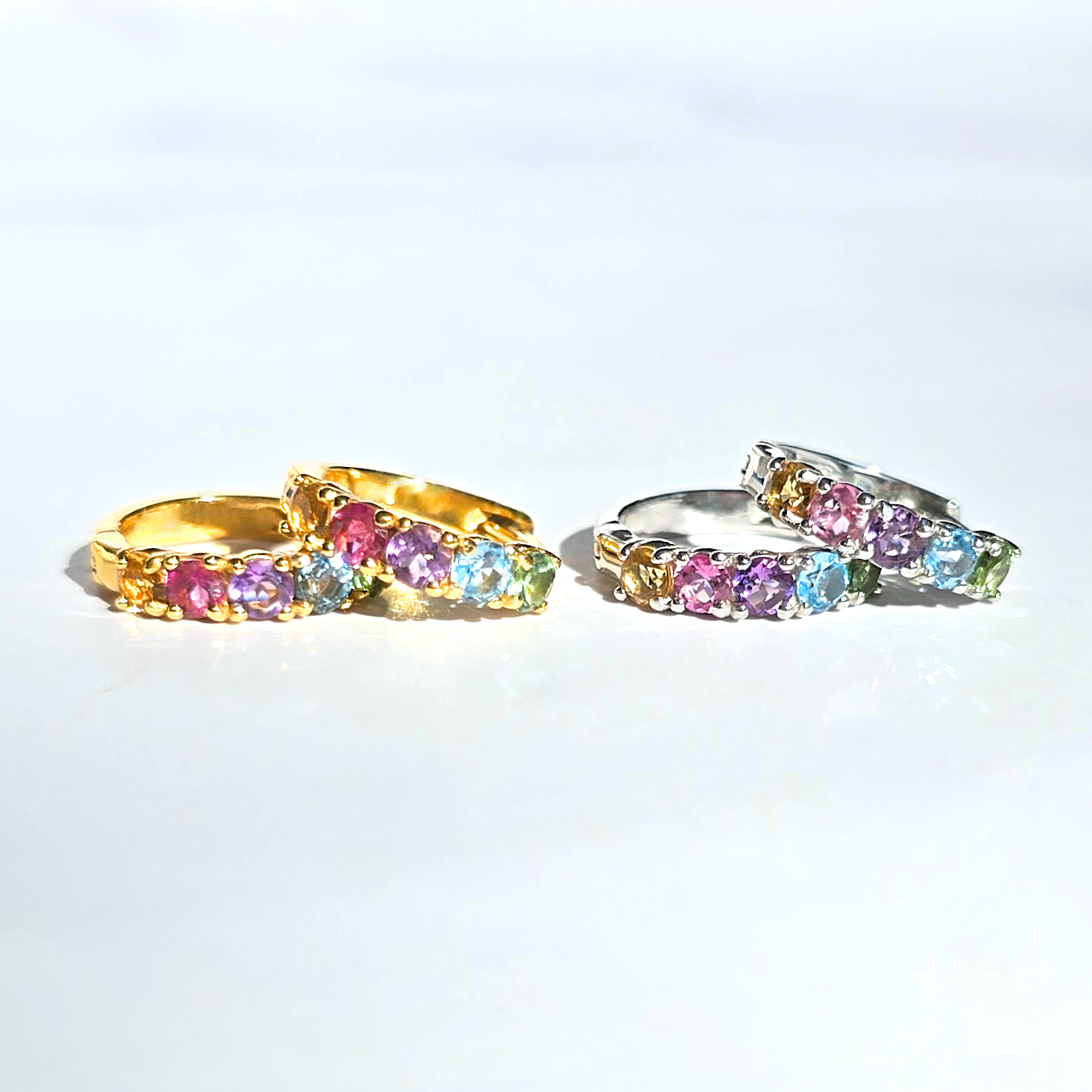 Boucles d'oreilles créoles Rainbow Gemstone en argent sterling