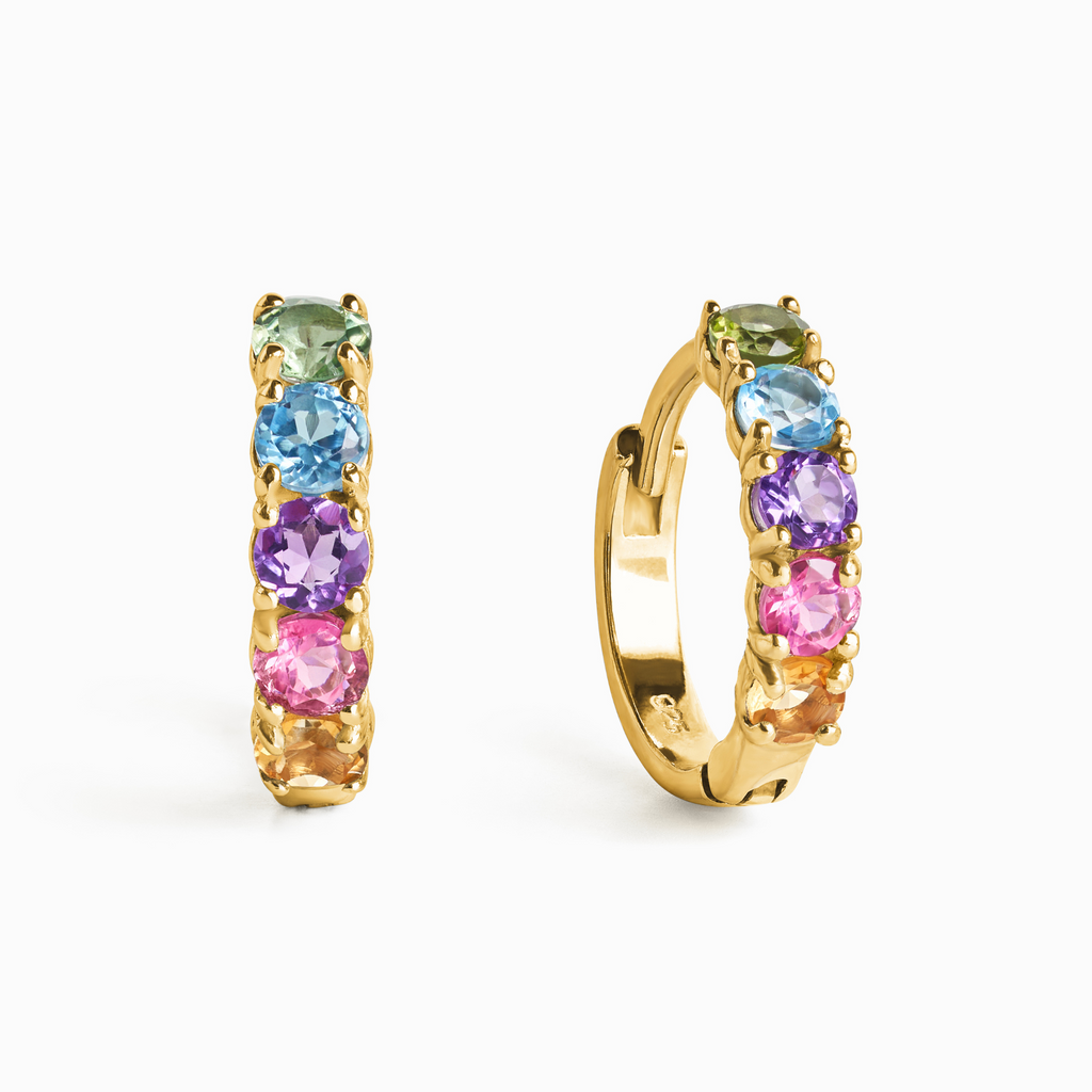 Boucles d'oreilles créoles Rainbow Gemstone en vermeil or 18 carats