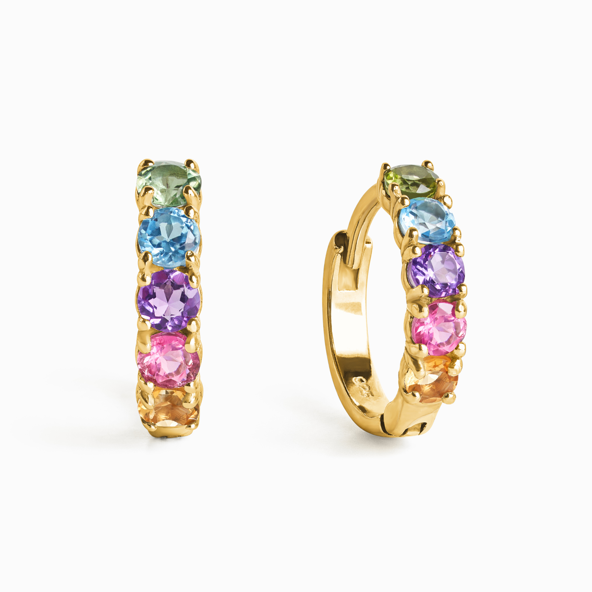 Boucles d'oreilles créoles Rainbow Gemstone en vermeil or 18 carats