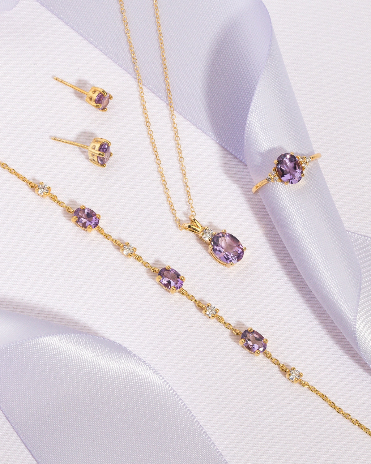 Komplettes Set – Amethyst-Schmuckset in 18-karätigem Gold Vermeil