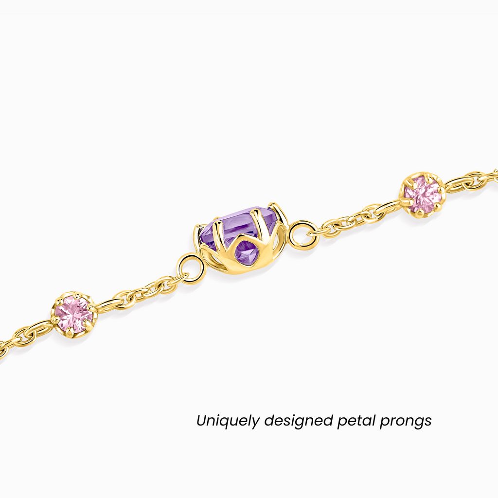 Bracelet en vermeil or 18 carats avec saphir rose et améthyste