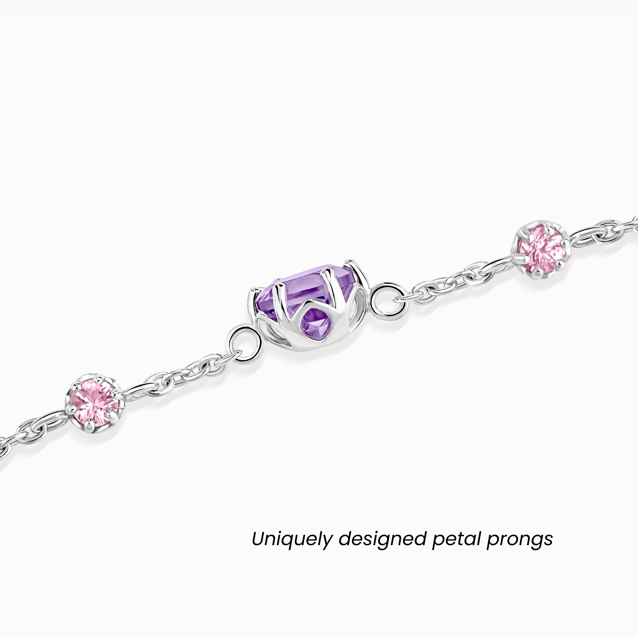 Bracelet en argent sterling orné de saphirs roses et d'améthystes