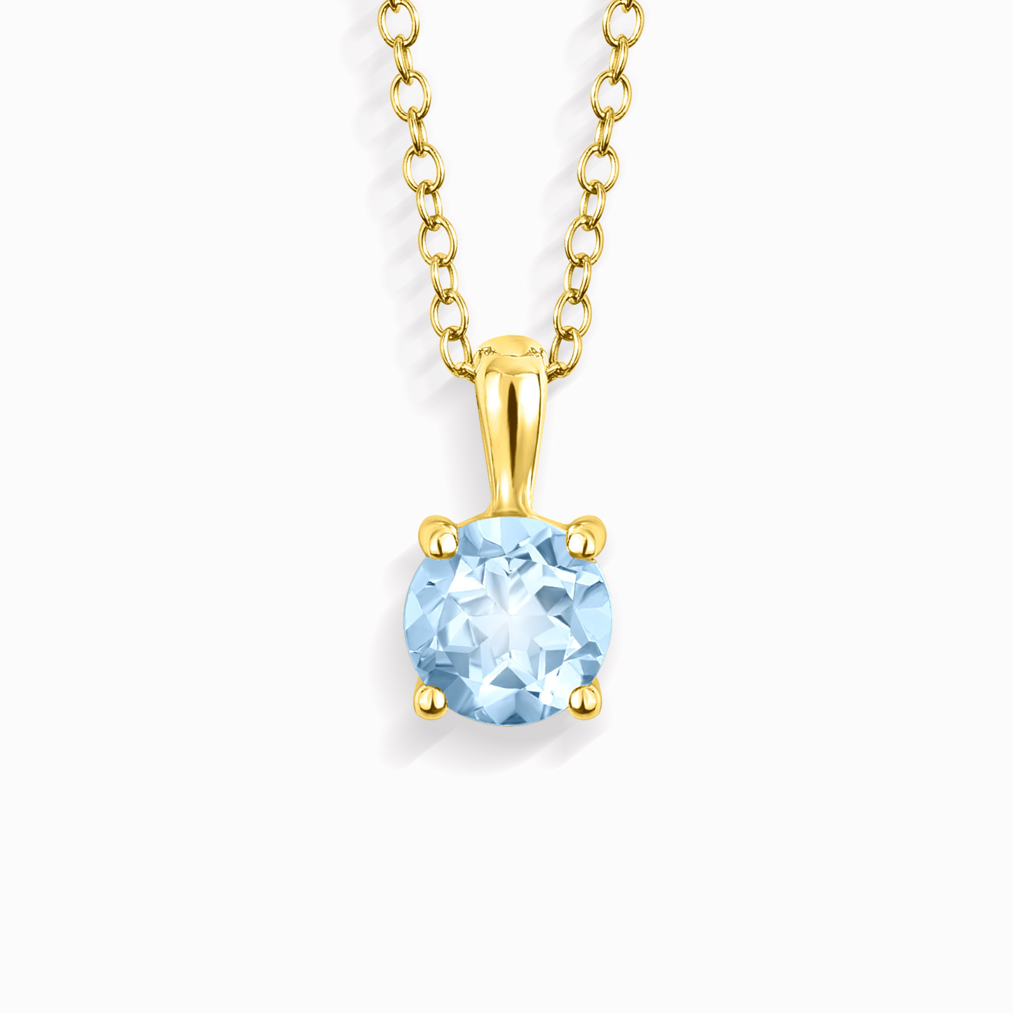 Collier pendentif solitaire en topaze bleu ciel, en vermeil or 18 carats
