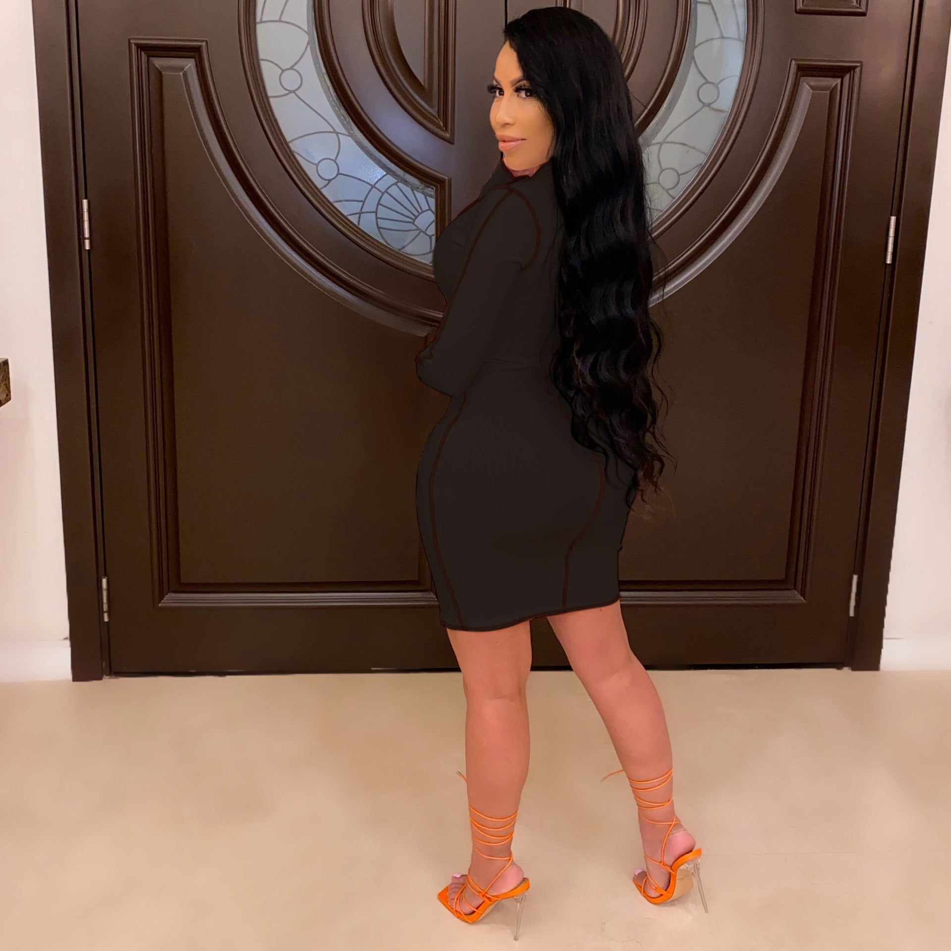 Sexy V Neck Mid Length Dress