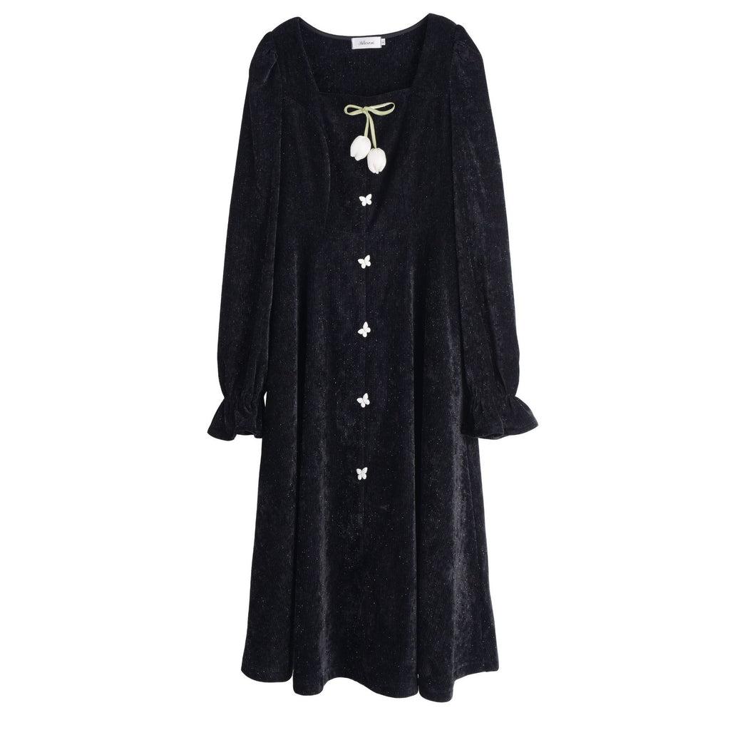 Women's Square Collar Three-dimensional Tulip Dress