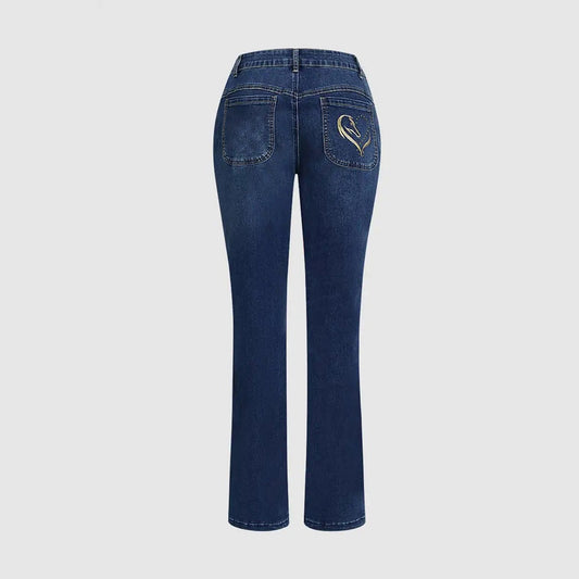 Women's High-Waist Fold-over Jeans, Wide-Leg Full-Length Jeans With An Embroidered Layered Waistband, Vintage-Wash Denim For All Seasons Forbidden Platform - Temu