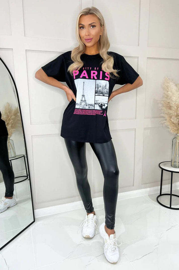 T-shirt oversize à manches courtes pour femme avec slogan « Paris »
