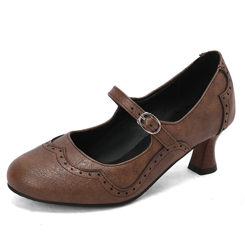 Rock Carved Hollow High Heel Women's Shoes Retro British Style Buckle