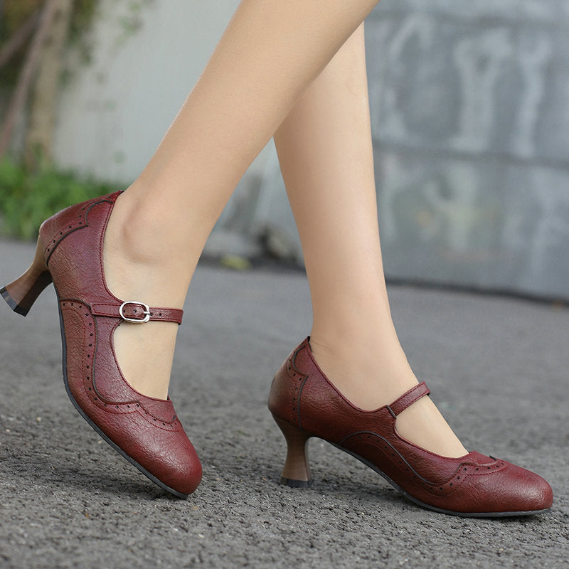 Rock Carved Hollow High Heel Women's Shoes Retro British Style Buckle