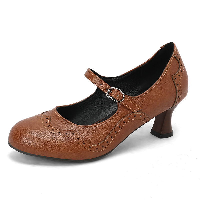 Rock Carved Hollow High Heel Women's Shoes Retro British Style Buckle