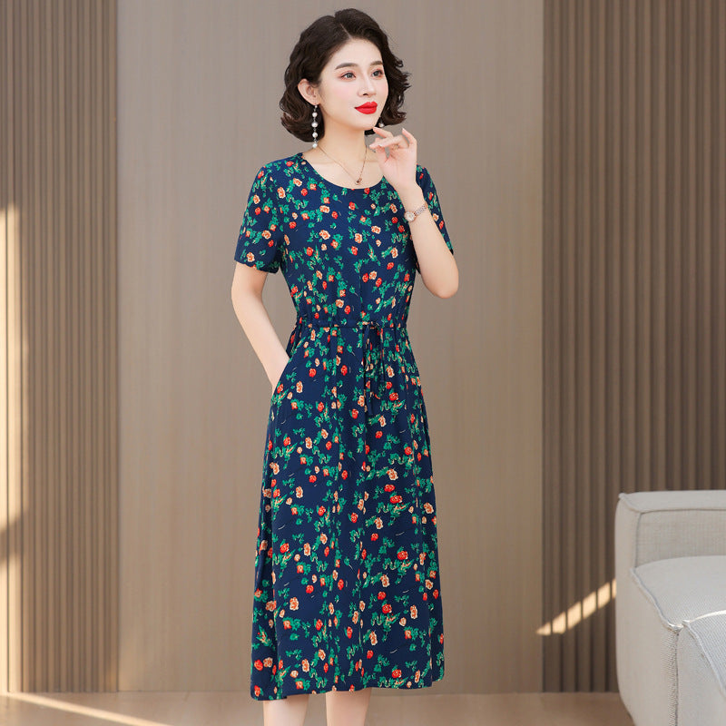 Fashion Cotton Silk Elegant Floral Small Slim Dress