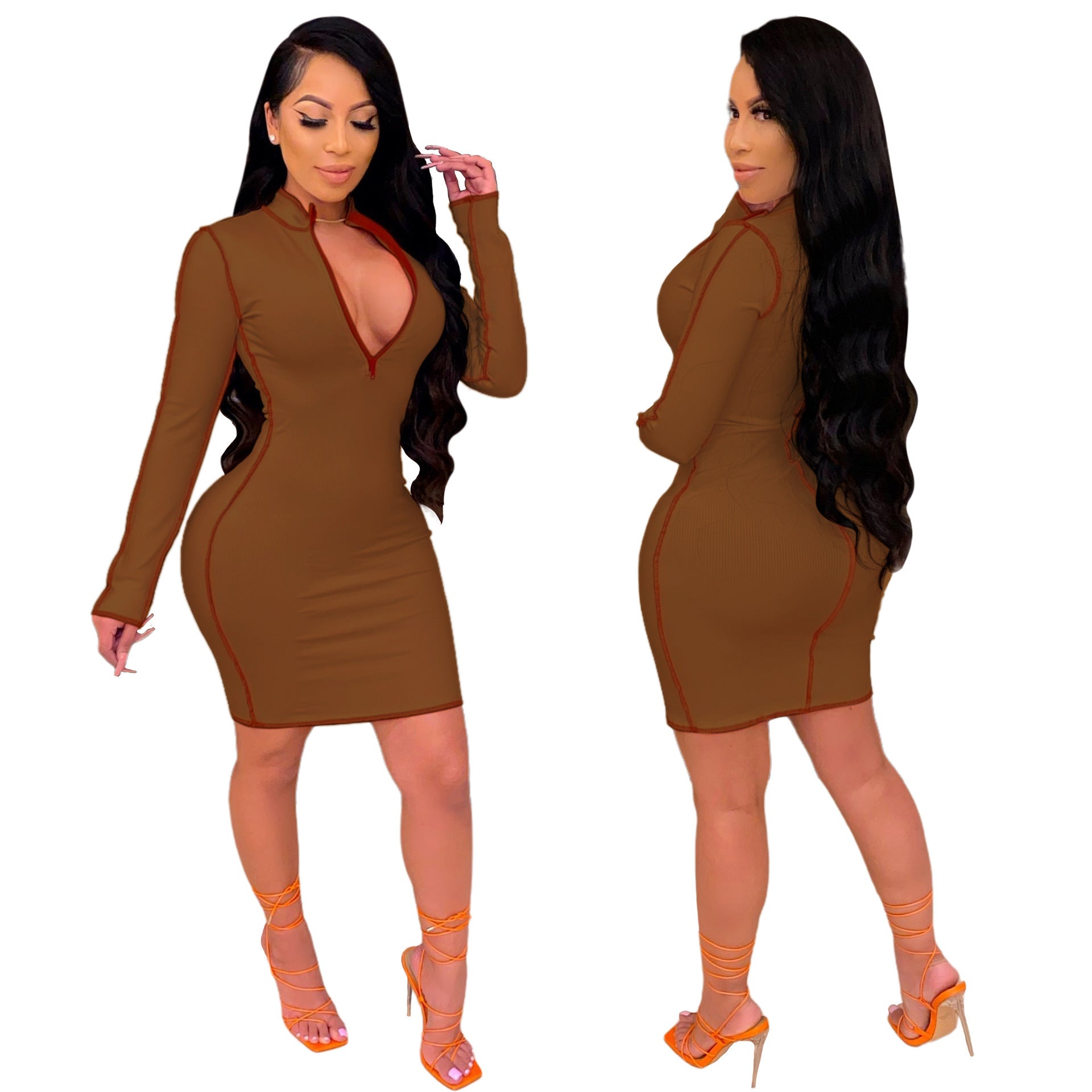 Sexy V Neck Mid Length Dress