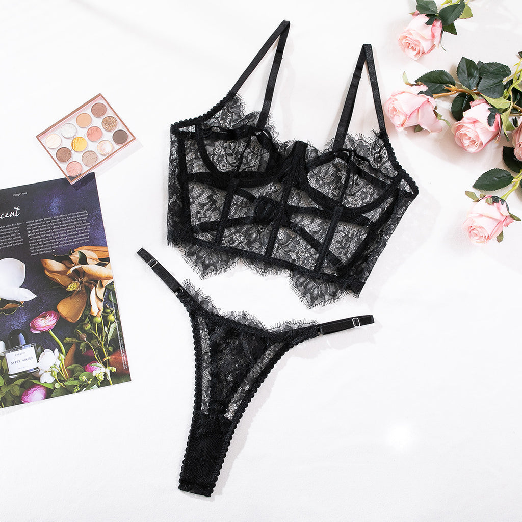 See-through Fishbone Top Vest Suit Lace Underwear For Women