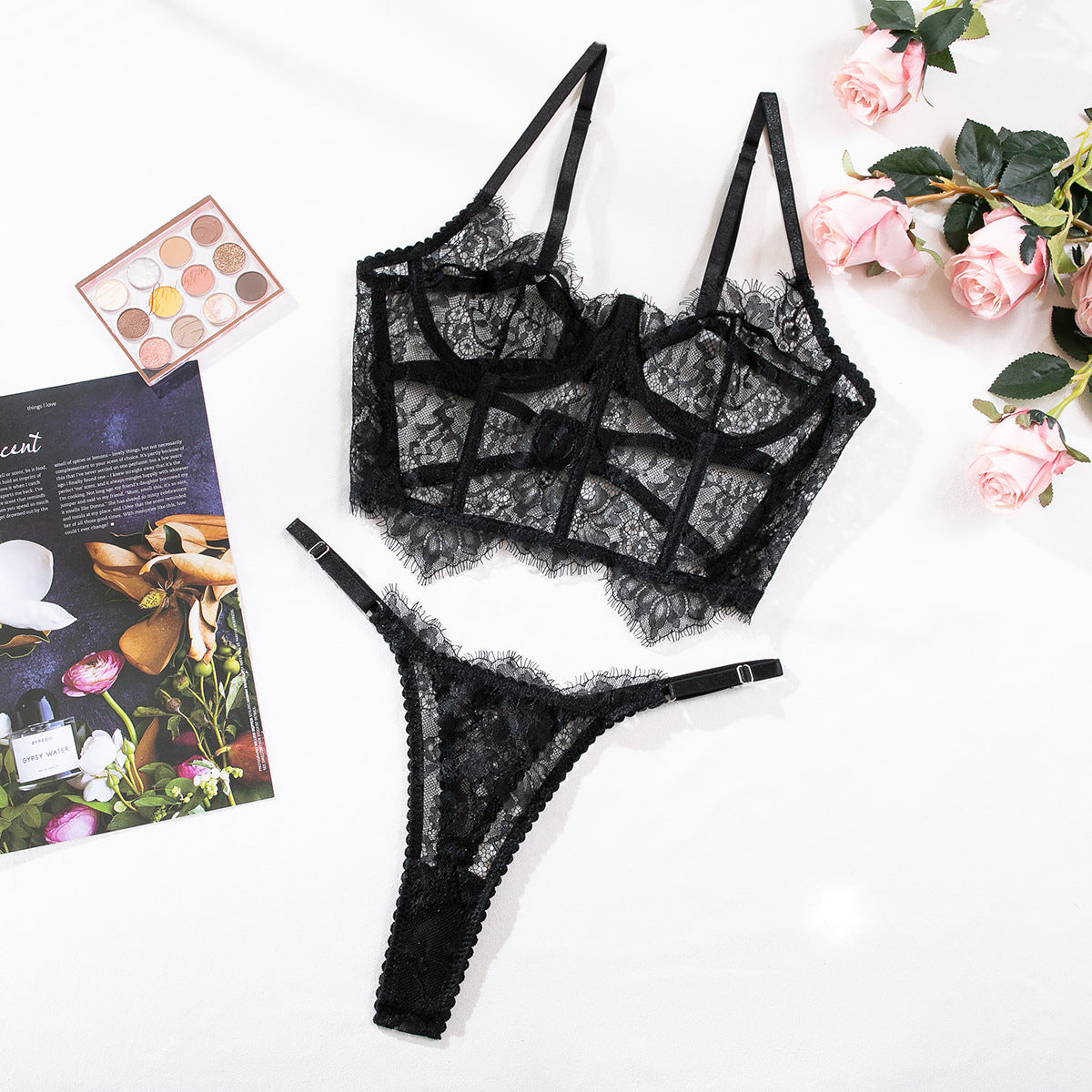 See-through Fishbone Top Vest Suit Lace Underwear For Women